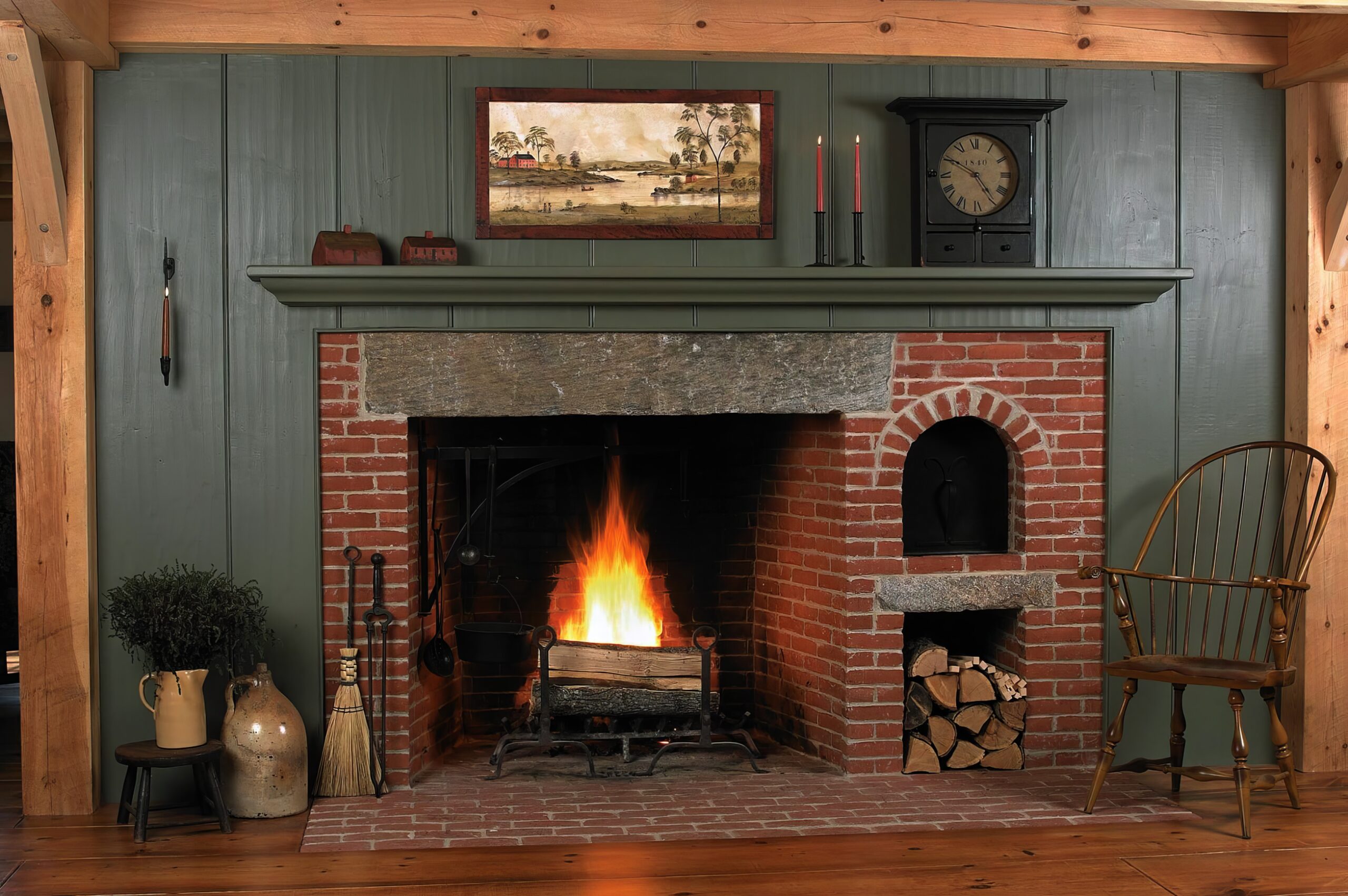 Brick fireplace in an Early New England Home