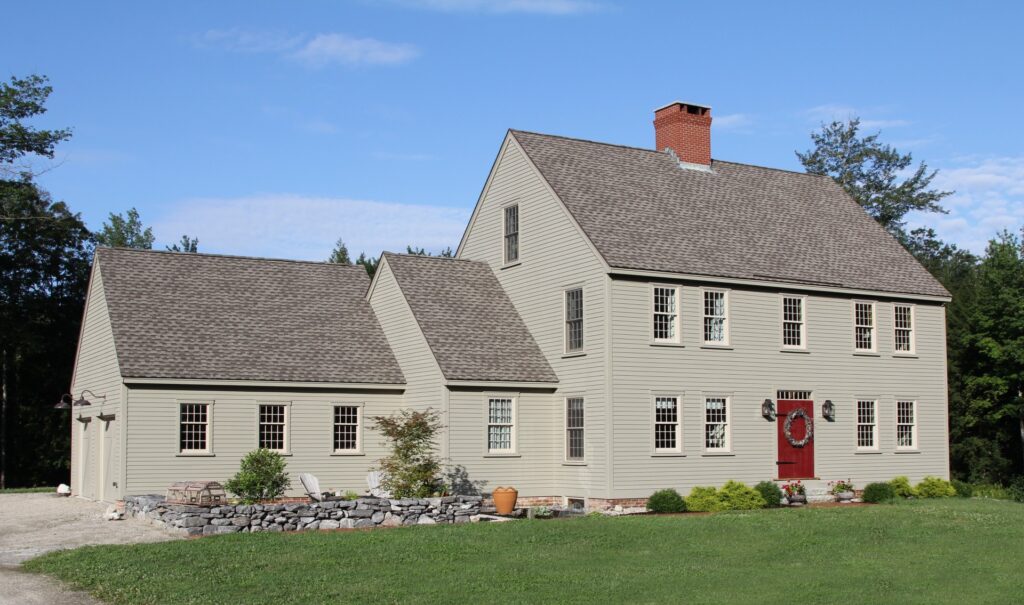 Gray Colonial home built by Early New England Homes